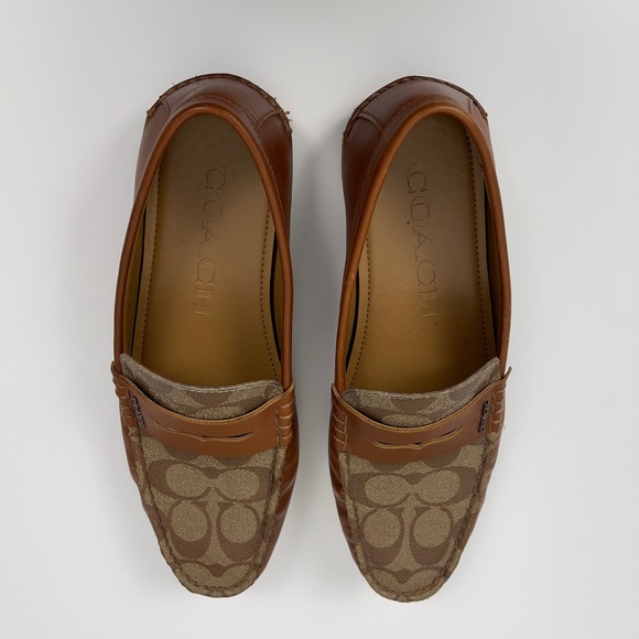 COACH Mott Driver Loafers Khaki Brown Signature‎ Jacquard Leather Mens 7D Career main image 12